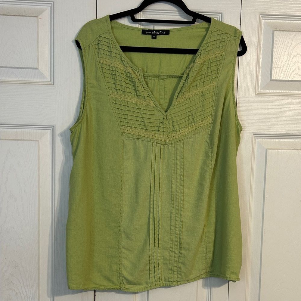 AVA CHRISTINE Size 1X Light Green Lime V-Neck Sleeveless Blouse Linen Crochet
